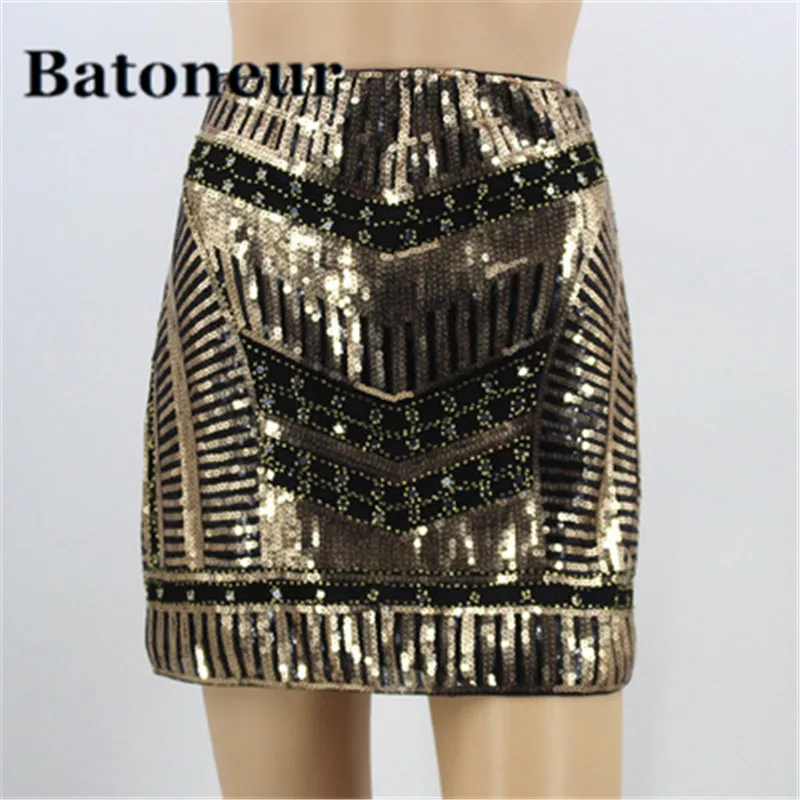 Bling ночной клуб DJ певица мини Сетка блесток Юбка Saia Ретро 1920 s 30 s Вышивка бисера барокко золото Для женщин вечерние юбка
