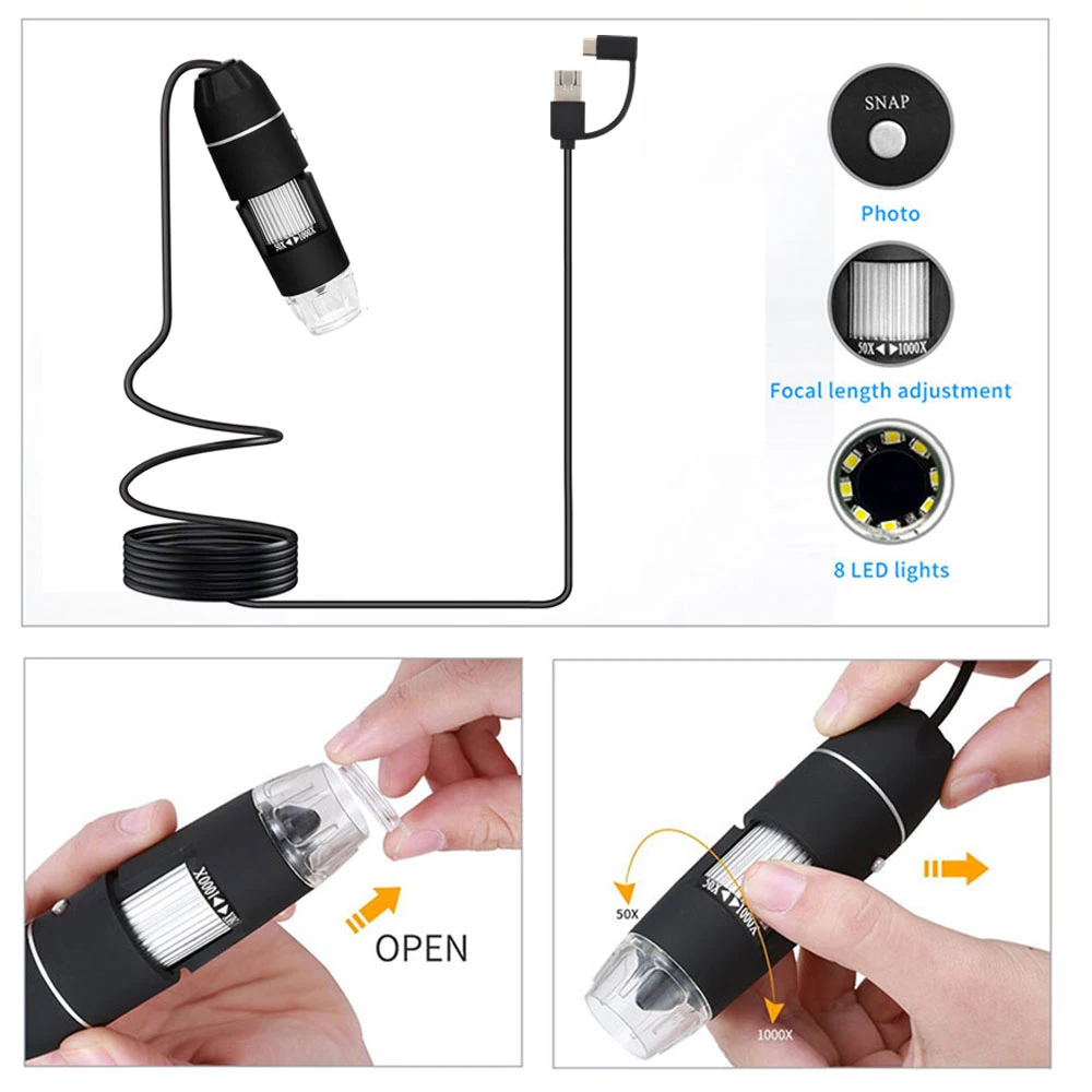 8LED Endoscope Portable Digital Microscope Waterproof for Monitoring Photos Mobile Phones Inspection Real-Time Video | Инструменты