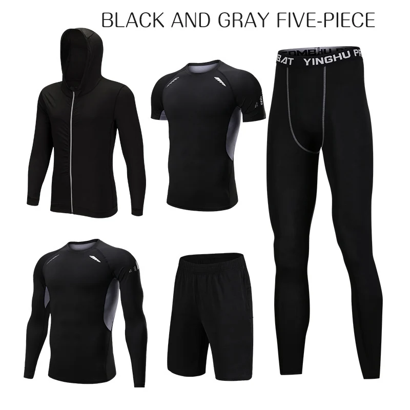 5 Black and Gray Стоит 5 шт./компл. Для мужчин спортивный костюм сжатия Спортивная одежда для Для мужчин тренажерный зал Фитнес тренировки колготки бег трусцой костюмы - Цвет: 5 Black and Gray