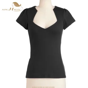 Женская винтажная хлопковая Футболка SISHION TS201P, черная, розовая, белая, Красная футболка с коротким рукавом, 2021