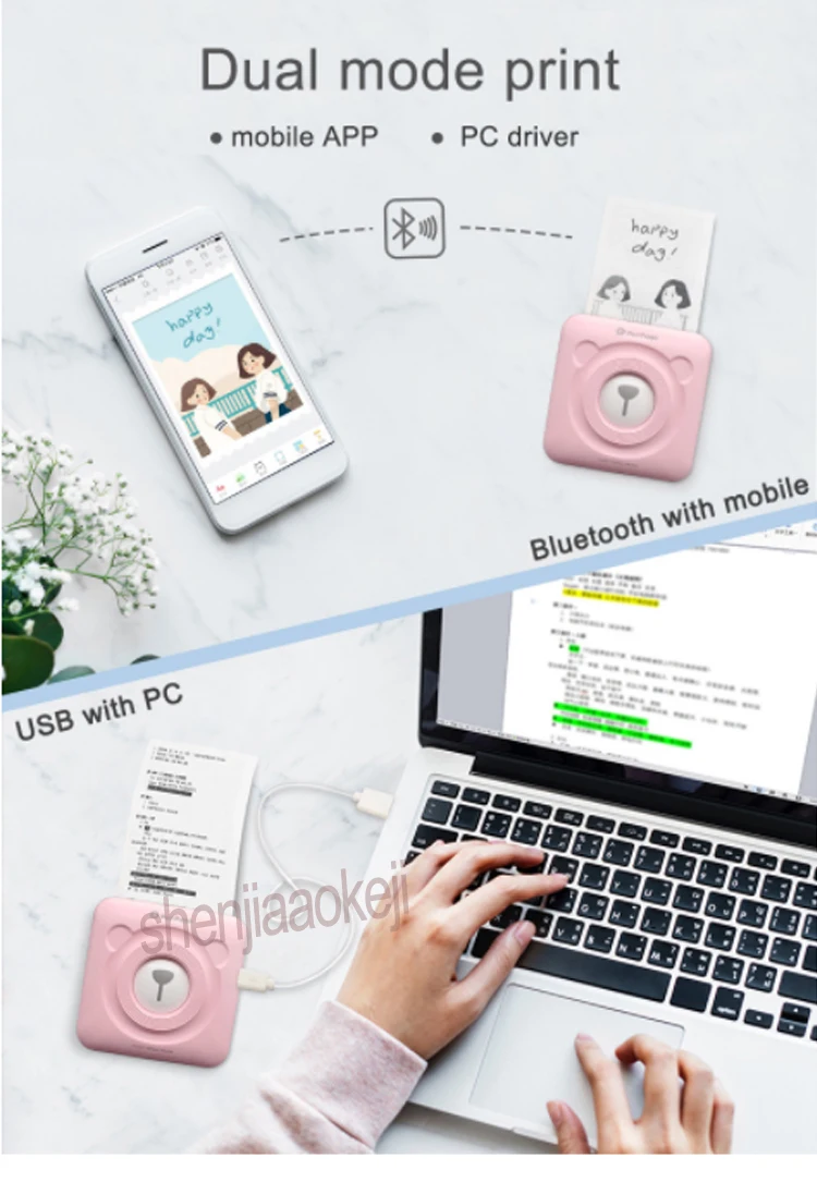 Портативный термопринтер Bluetooth мини беспроводная домашняя фотография кофе-принтер для Мобильные телефоны Android IOS Телефон