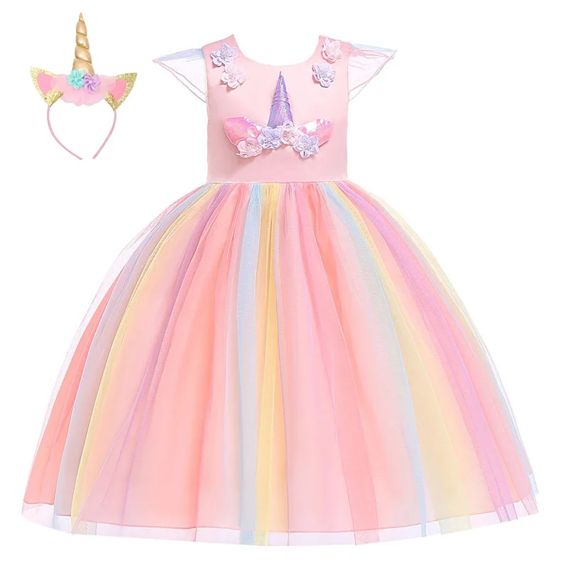 Girls dresses Unicorn Princess Dress Costumes Cosplay Show Cartoon dress Act Cloth kids Party clothing Tutu Fairy Tale Tangled | Детская
