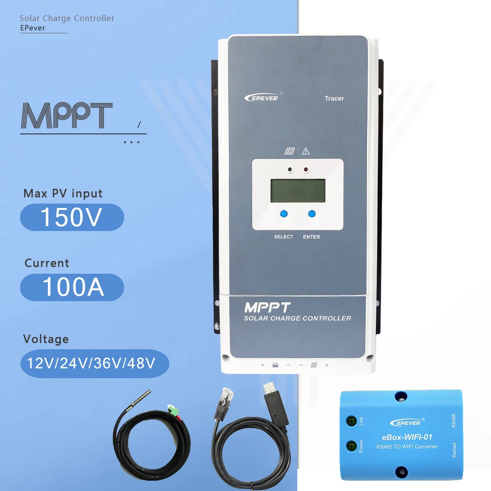 EPever Tracer10415AN 100A солнечное зарядное устройство MPPT контроллер 12 В 24 в 36 в 48 В Макс 150 в солнечная панель Входной регулятор с BLE/wifi/RS485 - Цвет: 100AN-RS485-WIFI-TSR