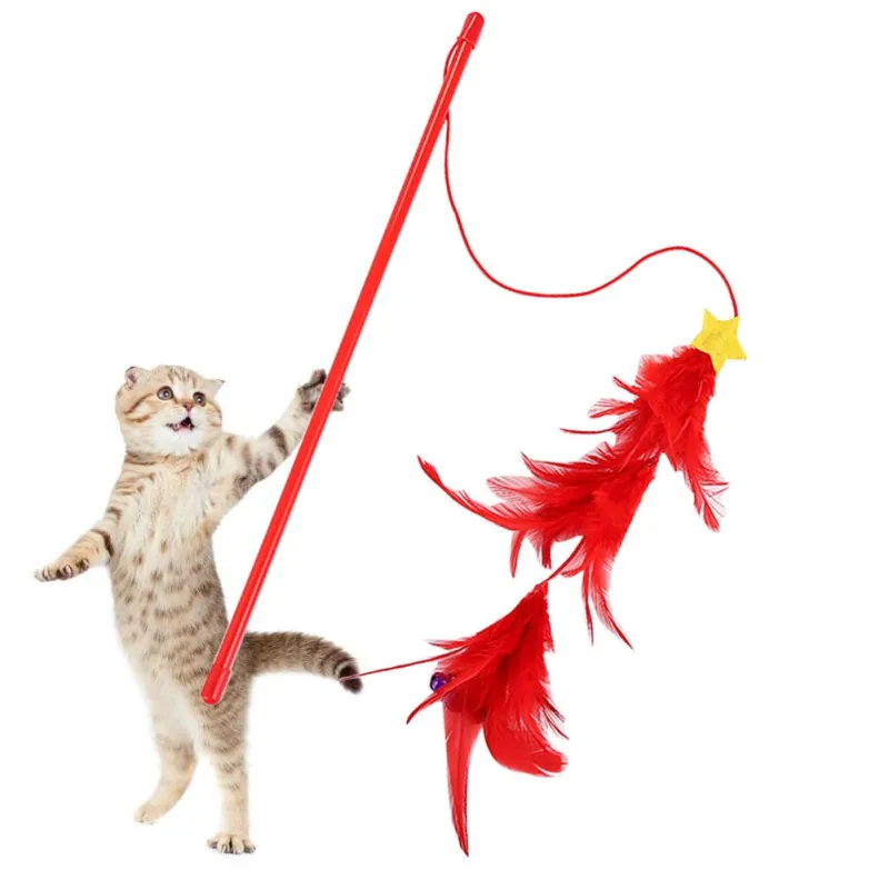 Pet интерактивные палочка дразнить кошек игрушки перо головок котята