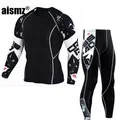 Aismz mma Рашгард с длинным рукавом фитнес набор колготки мужские компрессионные эластичные быстросохнущие дышащие тактические мужские комплекты футболок
