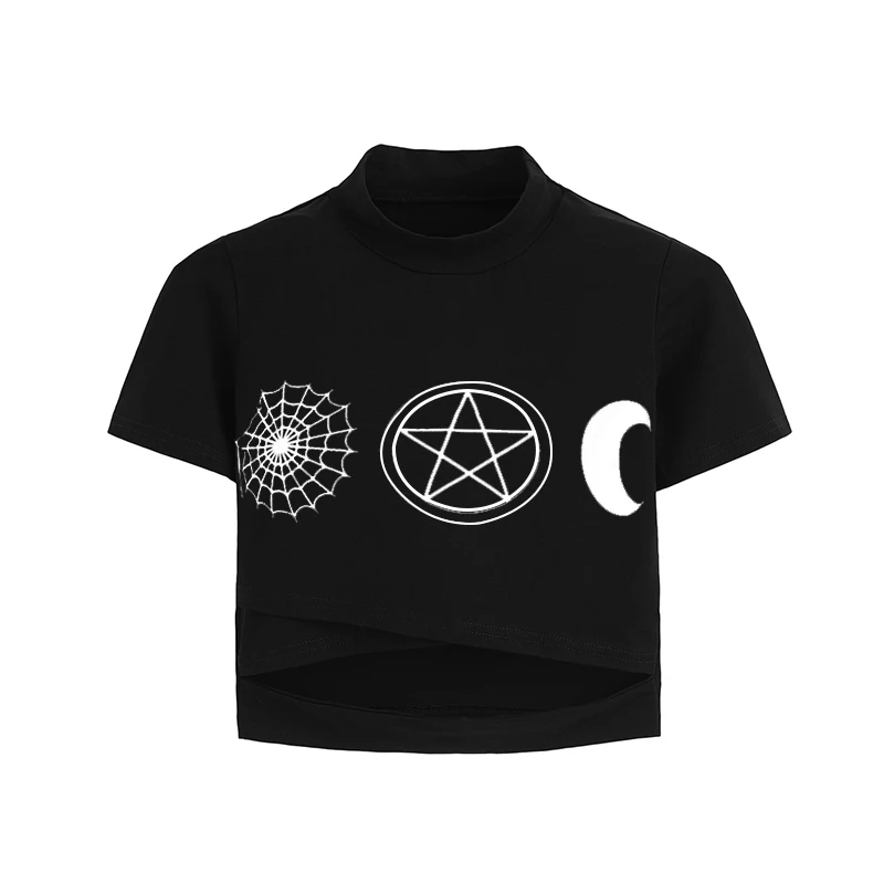 Готическая рубашка Witch Moon, женские футболки, топы с Луной, футболки для готических девушек, Пастельная Готическая Эстетическая одежда, хлопковая короткая футболка, хипстер