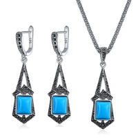 ajojewel vintage blacklight blue resin jewelry sets for women high quality long necklace earrings anniversary jewelry