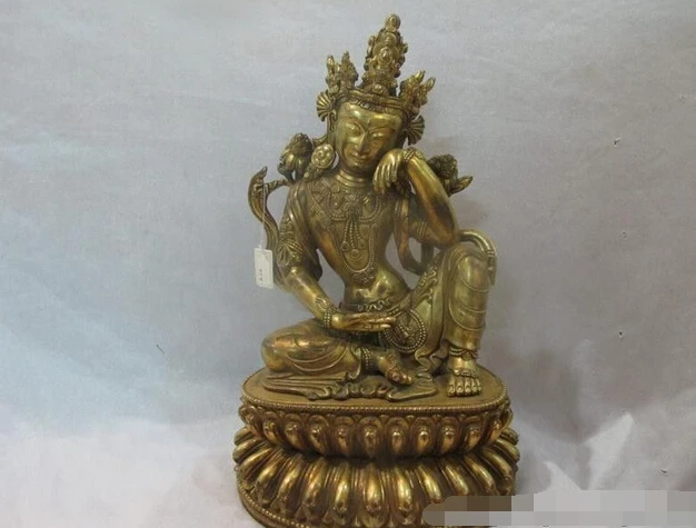 Tibet Buddhism 100% Bronze 24K Gold freedom Kwan-Yin Guan Yin Buddha Statue Copper garden | Дом и сад