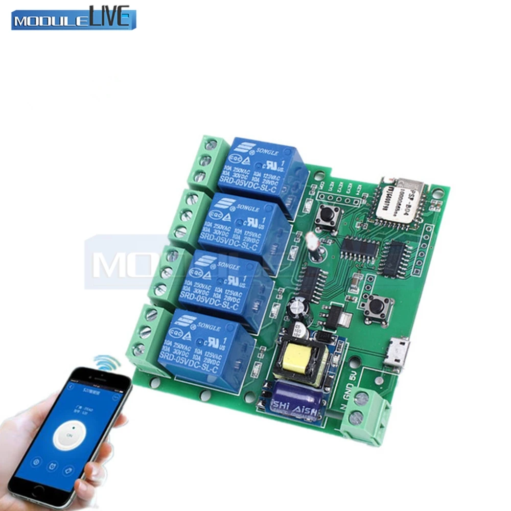 220V 4 wifi реле канала модуль с помощью приложения на телефоне Беспроводной дистанционного Управление WI-FI переключатель пробежку с встроенной функцией спуска затвора блокировки 433 м для смарт-Приспособления