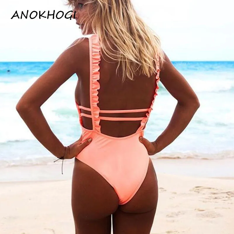 Candy Color Hot Sale Women Bodysuit Floral Print Solid Ruffles Lace Princess Swimwear Padded Backless Sexy One Piece Swimsuit | Спорт и