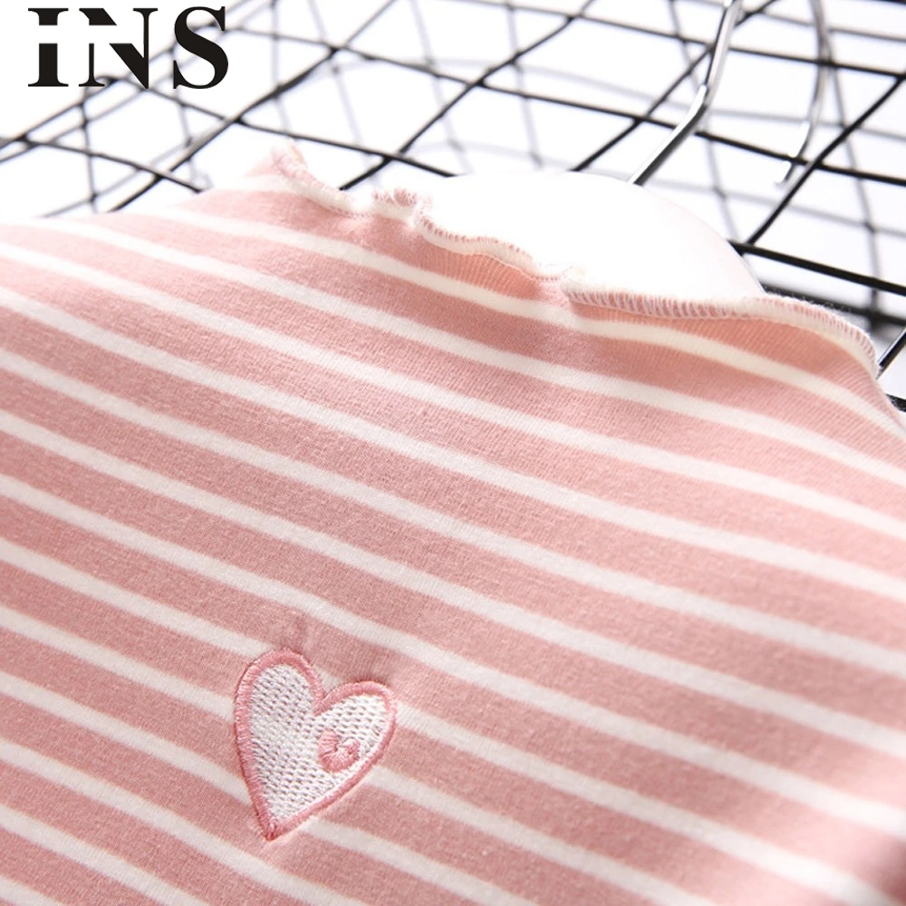 2018 Новая модная плотная теплая рубашка в полоску с сердечками и рюшами для