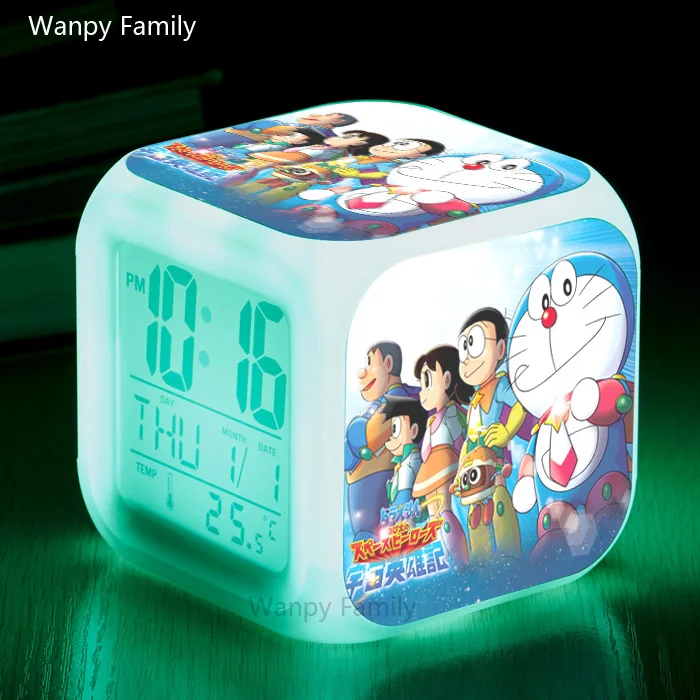 [Wanpy family] кашемировая Толстовка Doraemon, Будильник для детей, подарок на день рождения, прикроватные настольные часы, меняющие цвет, будильник - Цвет: Фиолетовый