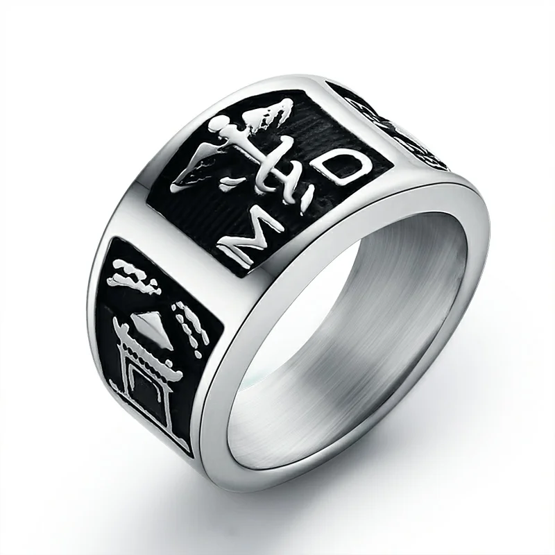 Staff Of Asclepius Ring Stainless Steel/Gold/Black Snake Rod Graduation Gift of Rings for Men Women Wholesale | Украшения и