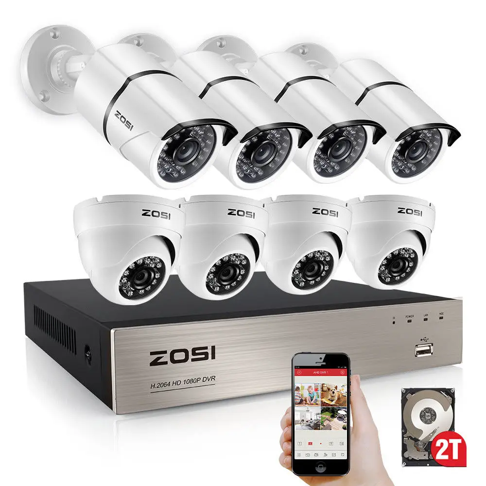 

ZOSI 8CH Full 1080P HD-TVI Surveillance DVR System,8pcs 1980TVL Weatherproof Indoor/Outdoor Security Cameras with Night Vision