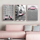 SURE LIFE современный городской пейзаж, розовый автомобиль, автобус, плакат, печать на холсте, художественные картины, картины для гостиной, домашние украшения