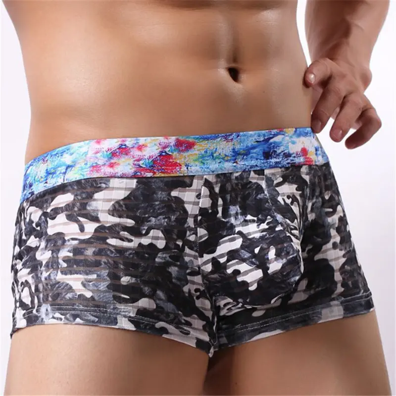 Мужские трусы боксеры Прозрачные шорты с низкой талией для мужчин