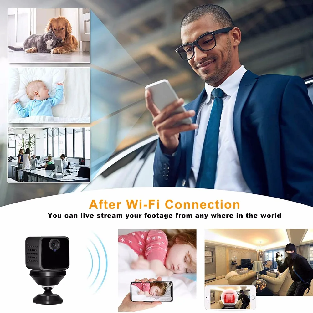 Невидимая ночная версия Wifi IP мини камера беспроводная 1080P для записи видео