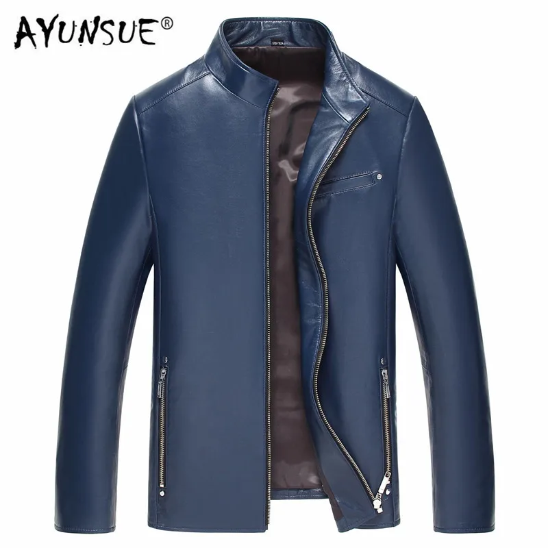 AYUNSUE короткая куртка из натуральной кожи овчина Мужская ветровка весна осень зауженные кожаные куртки 81Y1908 YY260