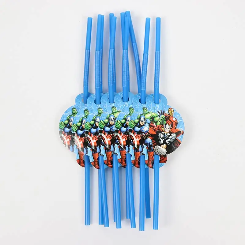 Straws -10pcs Тематический набор одноразовой посуды в стиле Мстителей, вечерние салфетки с рисунком, баннеры, конфетная коробка для дня рождения, Детские вечерние принадлежности для декора - Цвет: Straws -10pcs