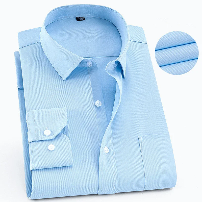 Light blue 151 Большие размеры 6XL 5XL 4XL 3XL модная мужская рубашка брендовая Однотонная рубашка для отдыха Лоскутная саржевая деловая светская Свадебная рубашка - Цвет: Light blue 151