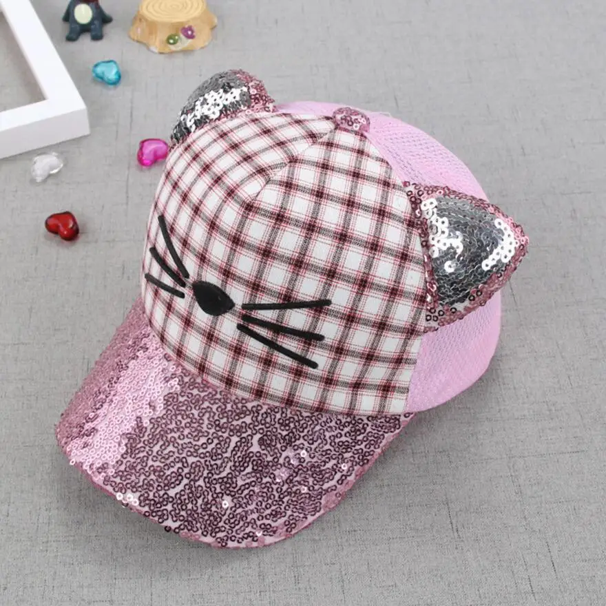 1PC Summer Bling Embroidered Cat Baby Hat Cap Kid Cool Baseball Sun Mesh Hats Head Circumference 52-54CM | Детская одежда и обувь