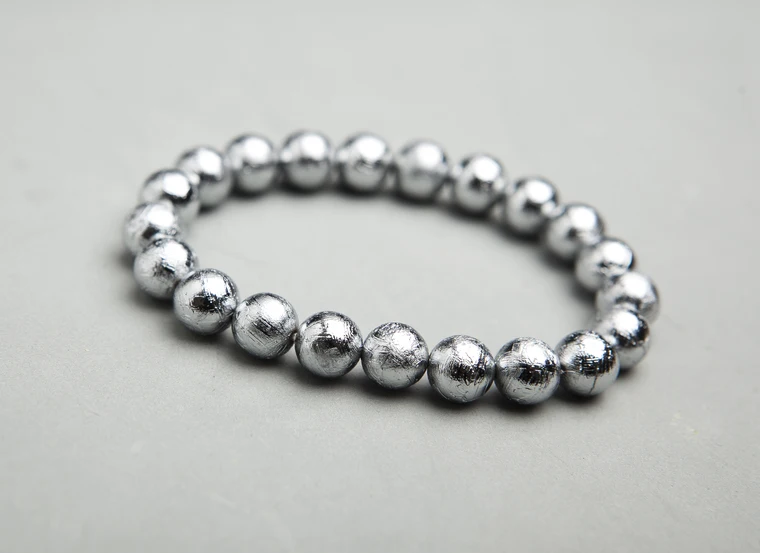 

9mm Genuine Natural Gibeon Iron Meteorite Sliver Plated Fashion Jewelry Bracelets For Women Men Round Stretch Bead Bracelet