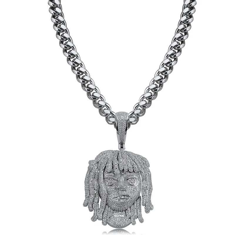 Большой широкий AAA CZ камни проложили Bling Iced Out известный характер белого золота хип хоп рэппер lil насос кулон ожерелье для мужчин ювелирные изделия