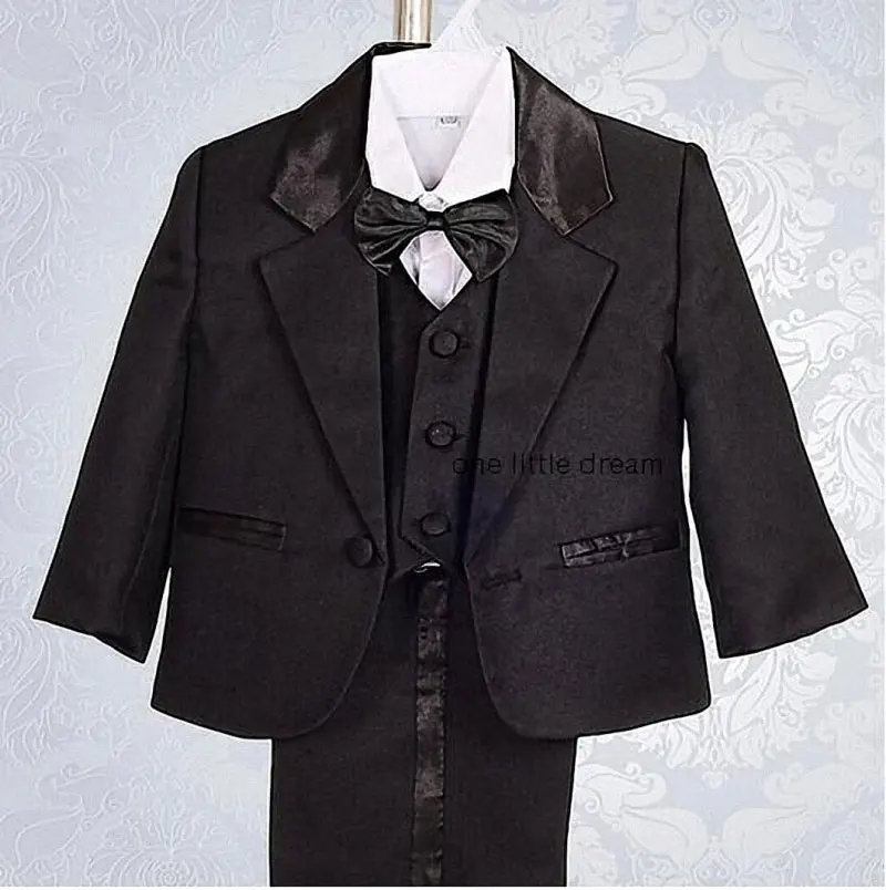 Style 1 black 3 вида стилей, Свадебный костюм для маленьких мальчиков, 5 предметов: пальто+ жилет+ рубашка+ галстук-бабочка+ штаны, Свадебный костюм для новорожденных, вечерние рождественские платья для крещения - Цвет: Style 1 black