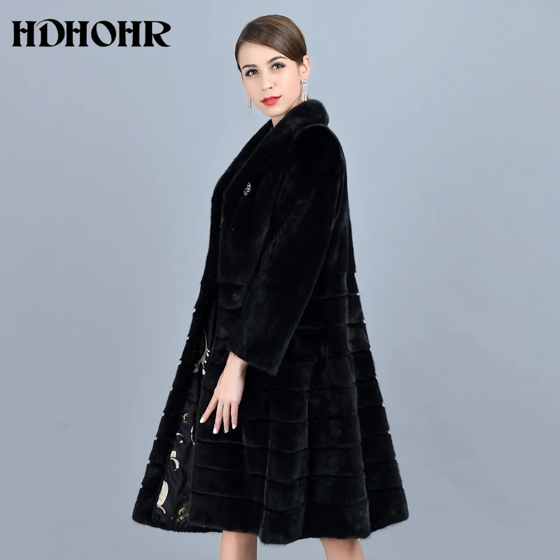 HDHOHR модные пальто из натурального меха норки женские черные парки Хорошего Качества из Натурального Меха Теплые Зимние Длинные Куртки из натуральной норки женские