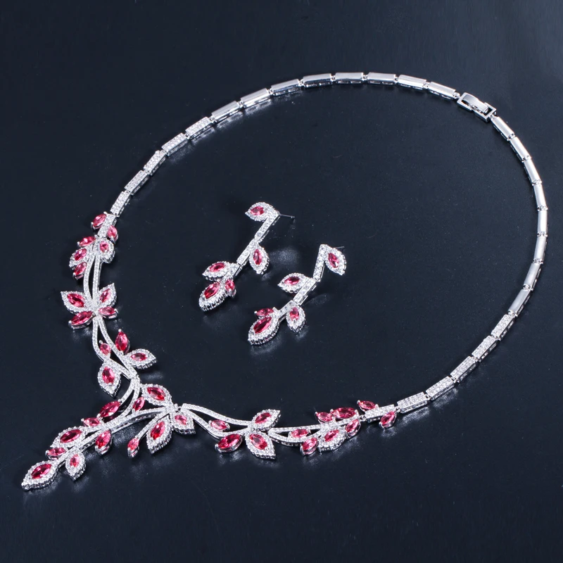 Женский комплект из колье и серёг с зеленым фианитом|jewelry sets for women|wedding jewelry setsbridal