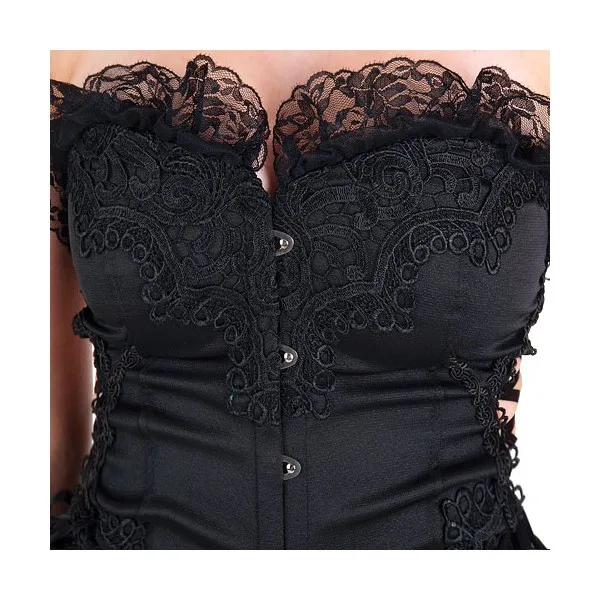 Готический/стимпанк роскошный винтажный корсет черный/белый кружевной с рюшами