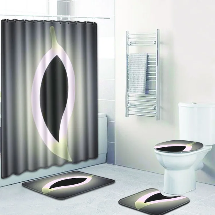 Free Shipping 4pcs Black Leaf Banyo Paspas Bathroom Carpet Toilet U Type Bath Mat Set Non Slip Tapis Salle De Bain Alfombra Bano