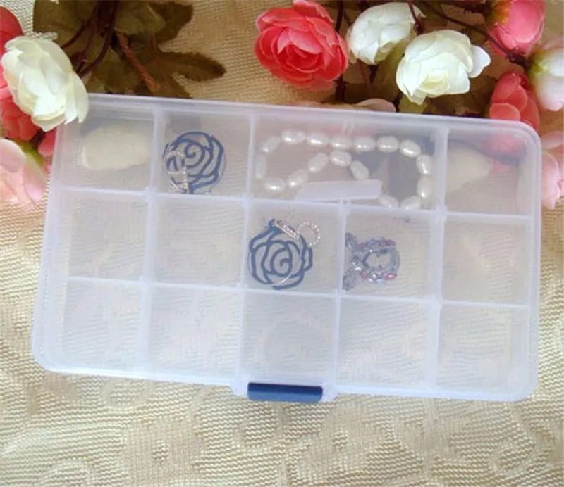 Фото Прозрачный пластиковый ящик для хранения мелких предметов 15 ячеек семейные