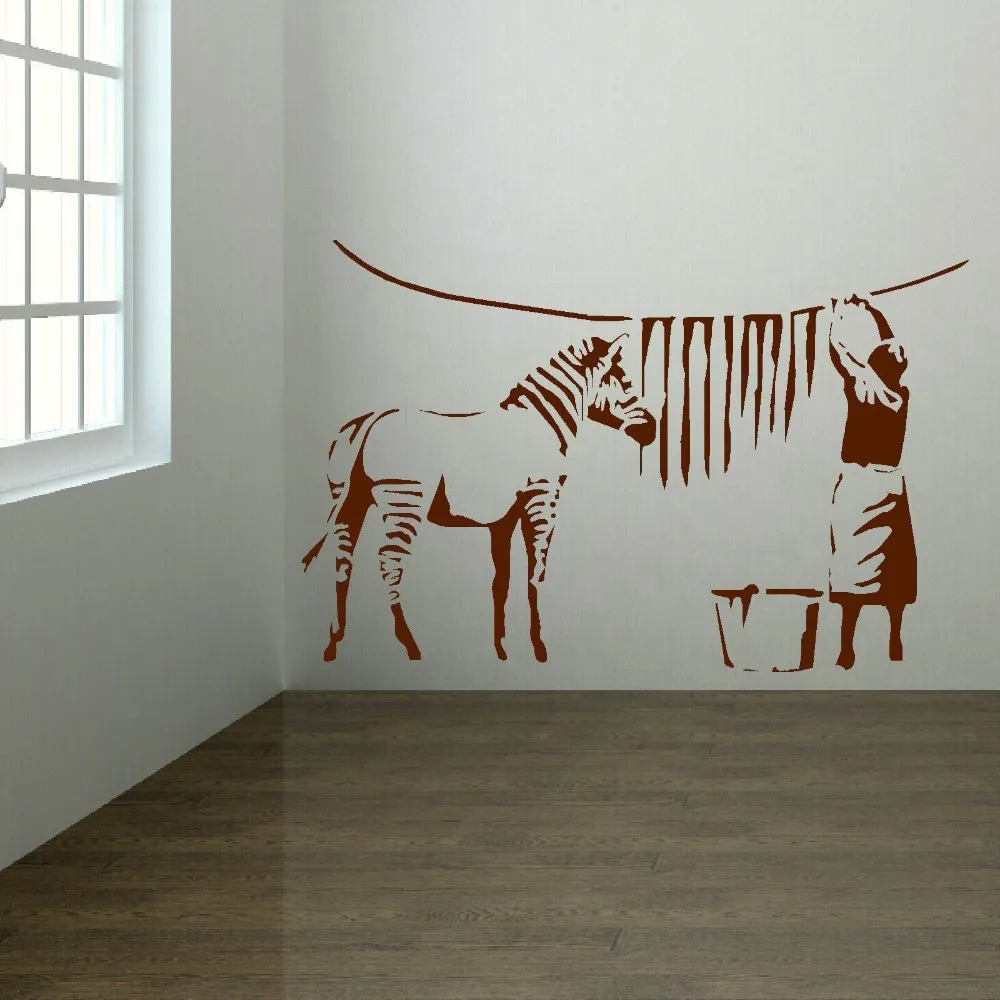 

banksy zebra stripes laundry room wall sticker art mural home decal Home decor wall stickers,