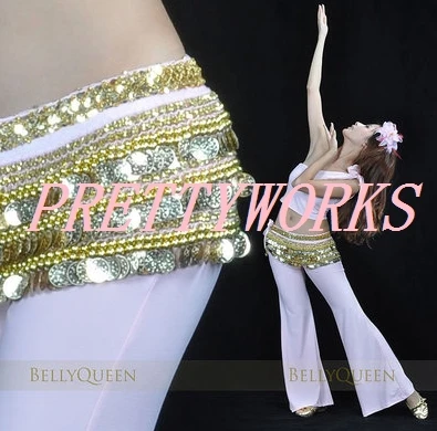 Египет три 3 ряда одежда хип хоп обертывания танец живота юбка костюм золотой