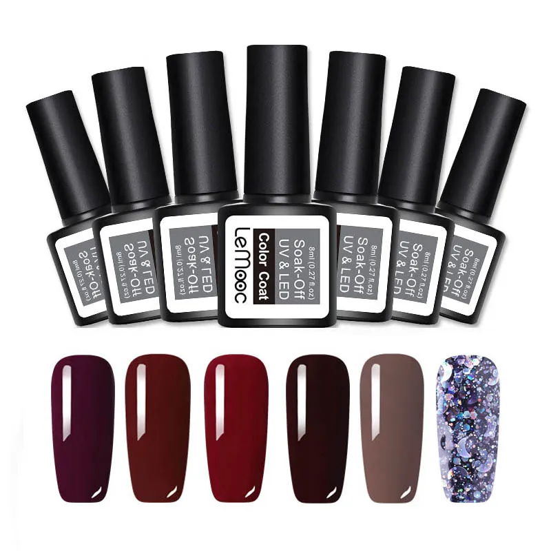 Set 27 LEMOOC 6 шт./компл. 8 мл однородного цвета для ногтей гель блеск польский UV Soak Off стойкий гель для ногтей UV гель Лаки лаковое гелевое покрытие для ногтей - Цвет: Set 27