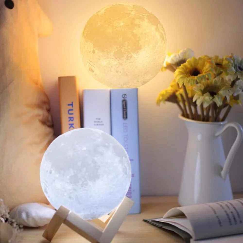 Usb Сенсорная прикроватная лампа 3d печатная луна Luminarias светильник для спальни