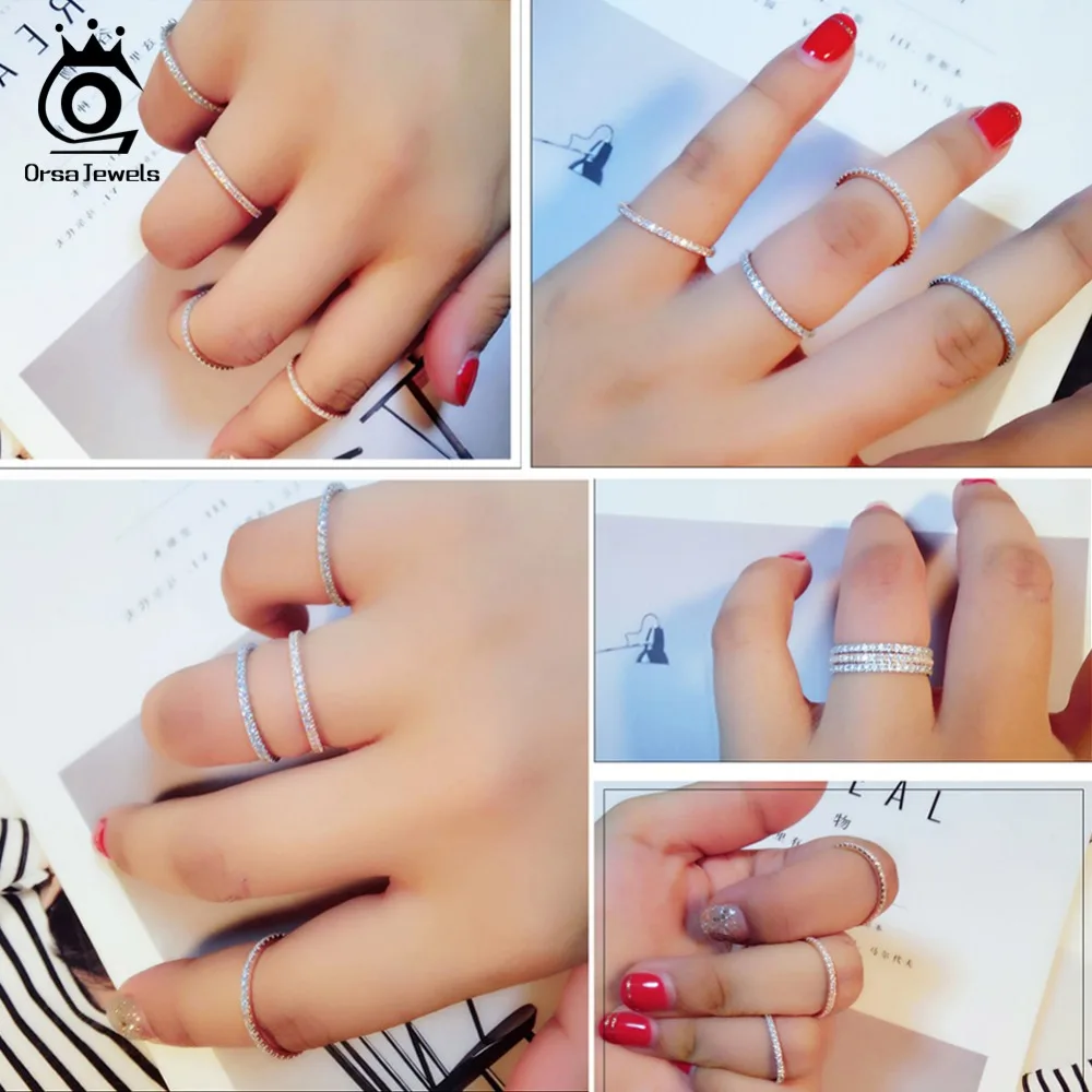ORSA JEWELS, 925 пробы, серебряные кольца для женщин, классические, круглые, полностью проложенные, AAA кубический циркон, обручальное кольцо для девочек SR63