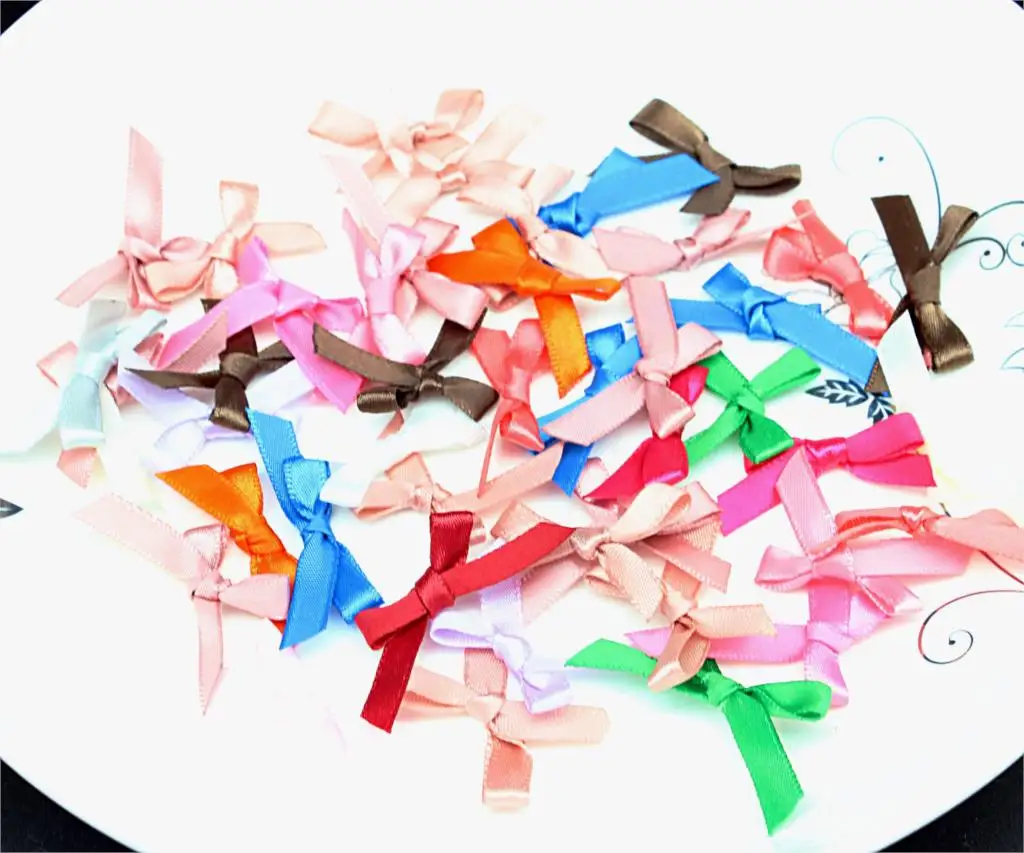 50 шт. атласная мини лента банты с цветами смешанные цвета 32*22 мм бант аппликация