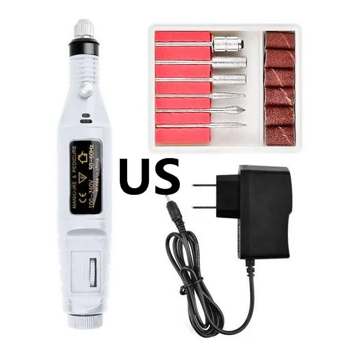 White-US Plug Электрическая дрель для ногтей, маникюрный набор, ручка для дизайна ногтей, педикюр, Шлифовальная Пилка Для дизайна ногтей, набор инструментов для дизайна ногтей, штепсельная вилка стандарта ЕС/США, TSLM2 - Цвет: White-US Plug