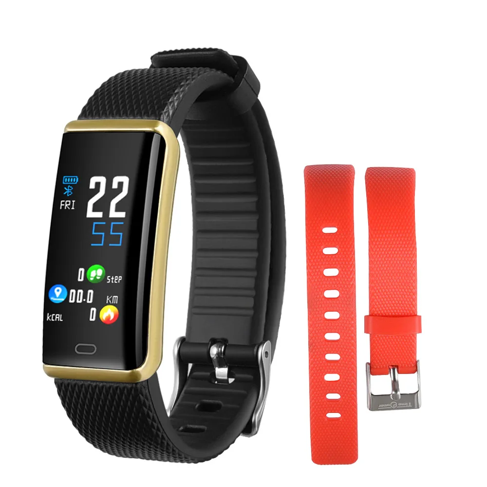 Gold add Red Strap TimeOwner умный Браслет Шагомер монитор сердечного ритма во время сна крови кислород фитнес-трекер умный Браслет напоминание о сообщениях группа - Цвет: Gold add Red Strap