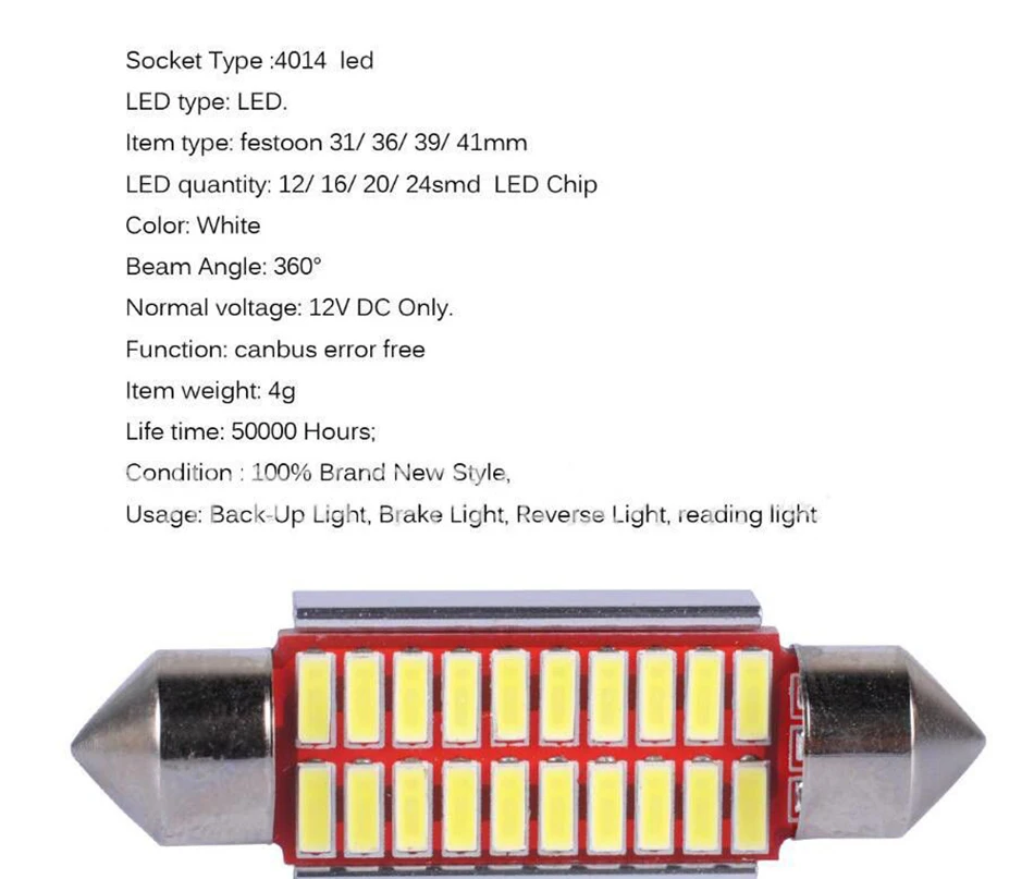 Высокое качество 31 мм 36 мм 39 мм 42 мм C5W C10W супер яркий 4014 SMD 6000 K автомобилей Светодиодный свет гирлянды Canbus Ошибка внутри на Doom лампы