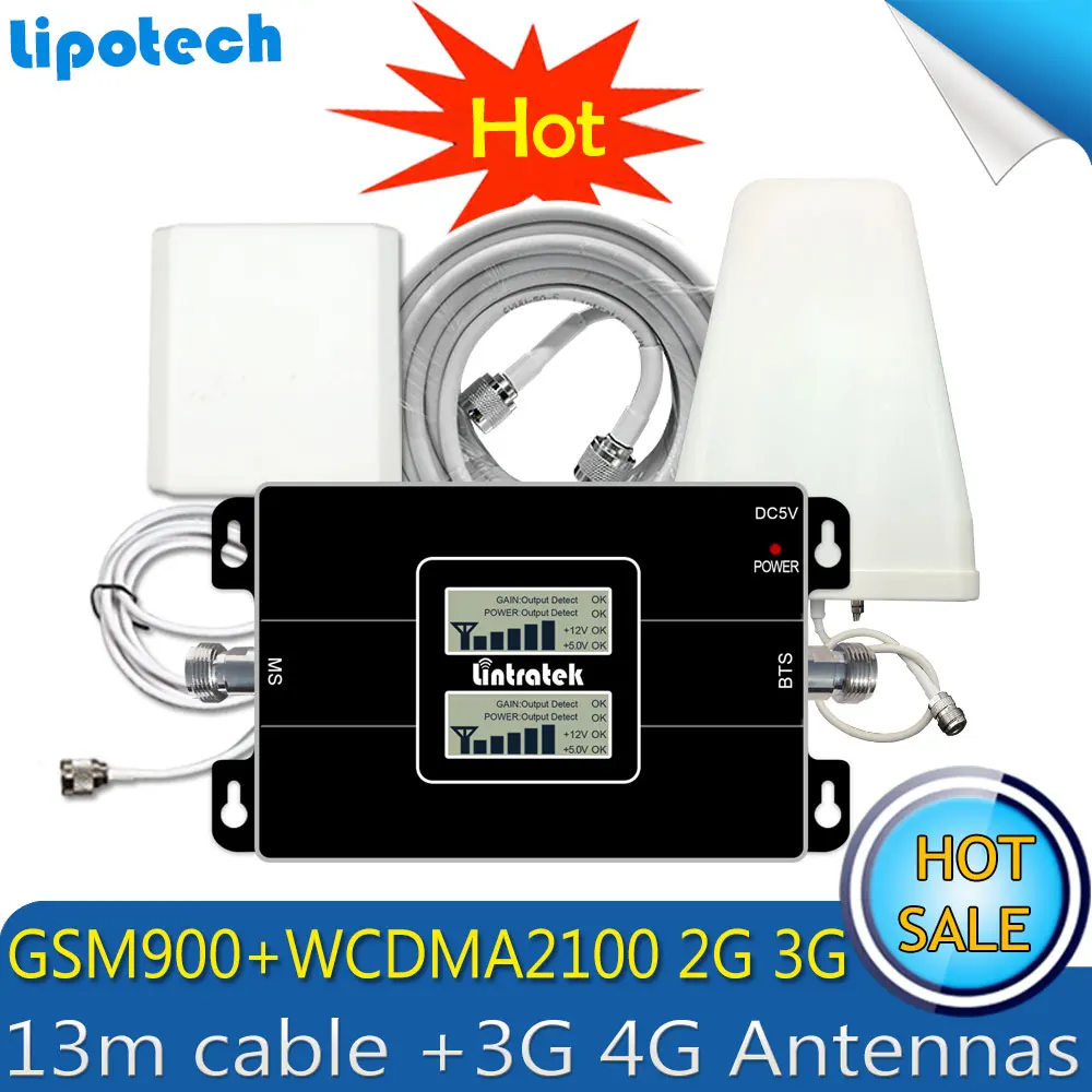 Lintratek 3G WCDMA 2100 МГц GSM 900 двухдиапазонный мобильный усилитель сигнала UMTS