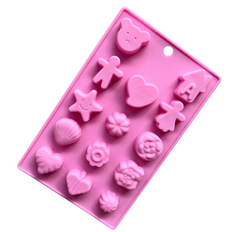 14 отверстий различные Любовь сердца и звезды силиконовые помадные формы торт