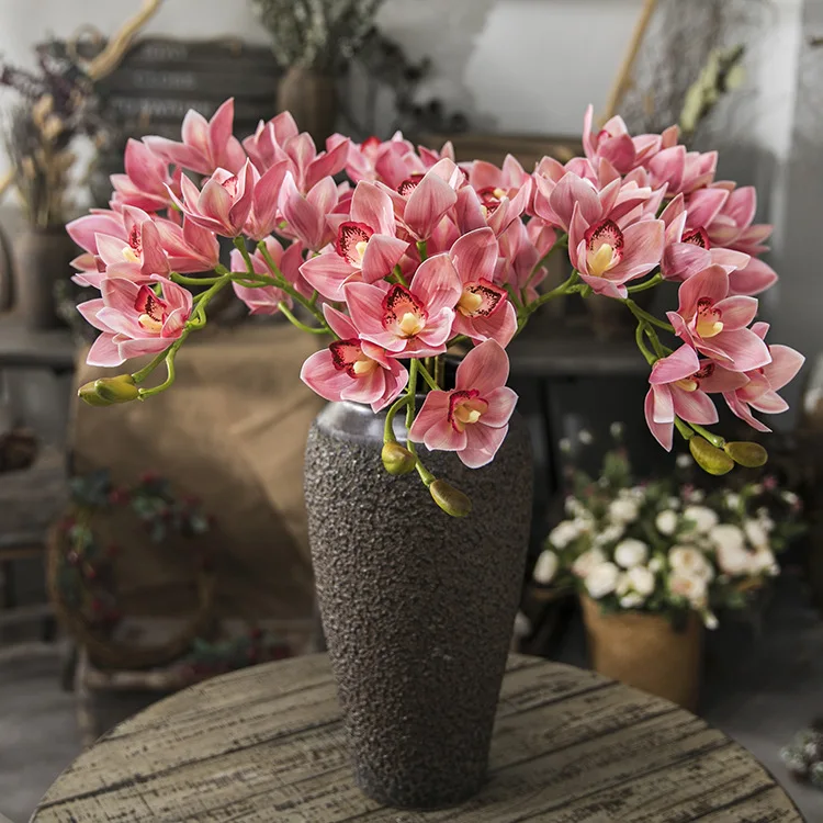 Настоящее прикосновение 3D печать cymbidium 10 голова искусственный цветок латекс на