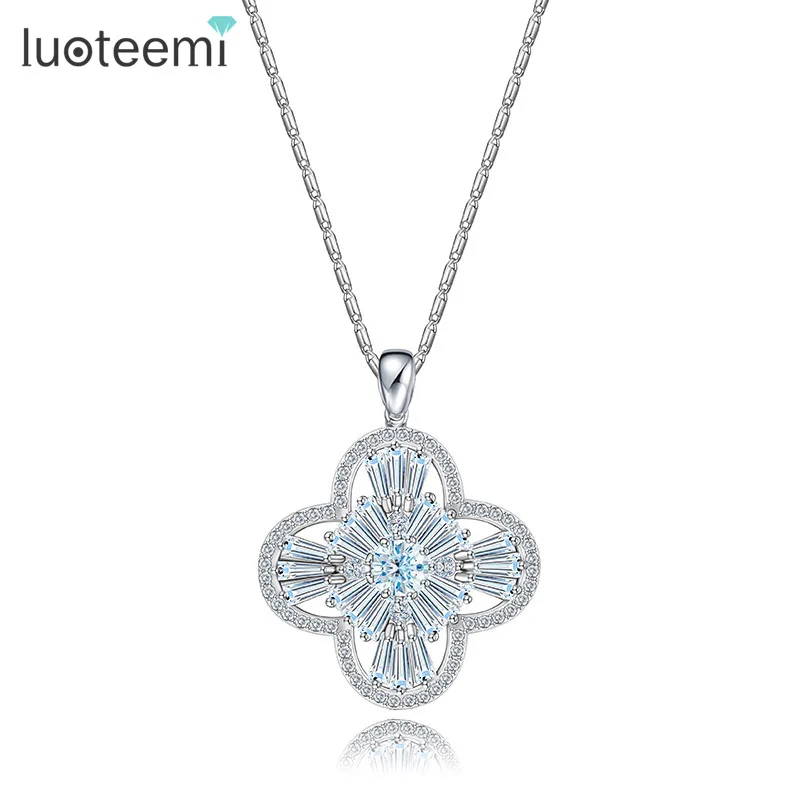 

LUOTEEMI Women Romantic White Gold-Color Beautiful Multi Shaped CZ Micro Paved Cute Pendant Necklace Lucky Gift Jewelry