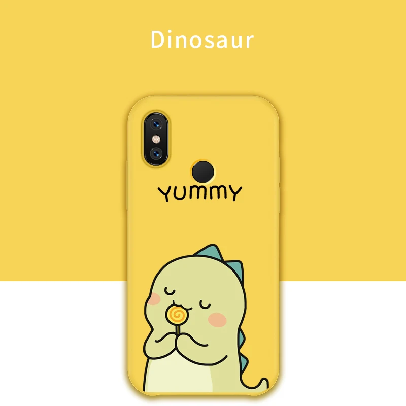 Dinosaur Жидкий силиконовый чехол для Xiao mi Red mi Note 7, однотонный бампер с милыми мультяшными котами для Xiaomi mi 8 9, Fundas Coque Capas - Цвет: Dinosaur