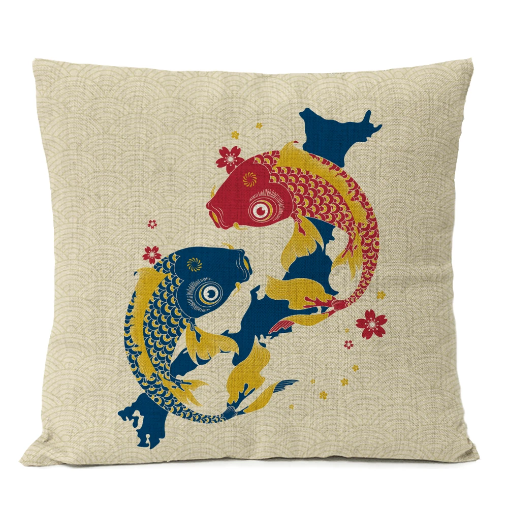 05 Japanese Fuji Cherry Cushion Cover Home Decorative Pillows Japan Ukiyo-e Wave Pillow Cover Linen Pillow Case Cojines Almofada - Цвет: 05