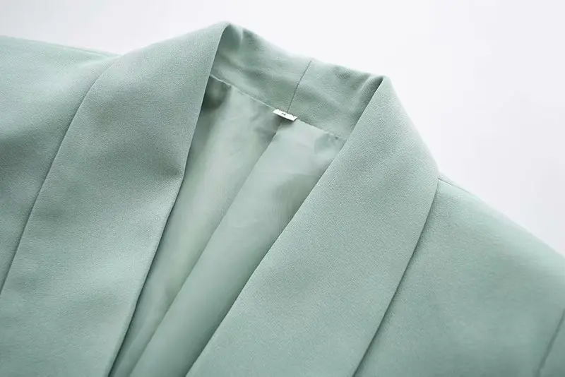 TXJRH Stylish Autumn Mint Green Double-breasted Buttons Blazer Boyfriend Style Fashion Women Mid Long Suit Coat Tops Femme