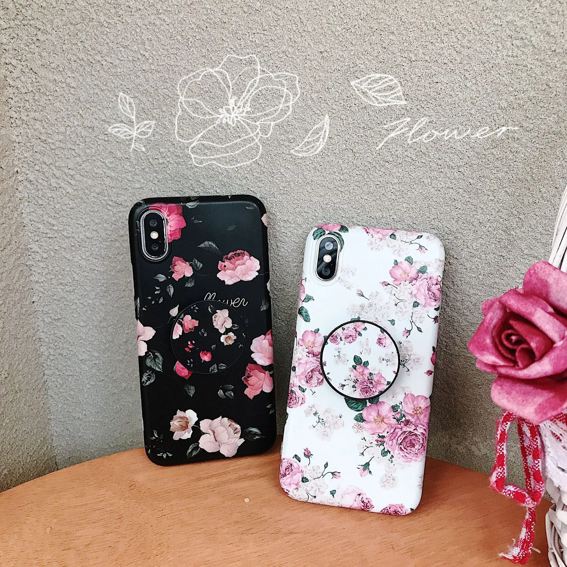 LoliHippo классический силикон мягкий цветочный чехол для iPhone x 7 8 6 S Plus Grip Holder задняя
